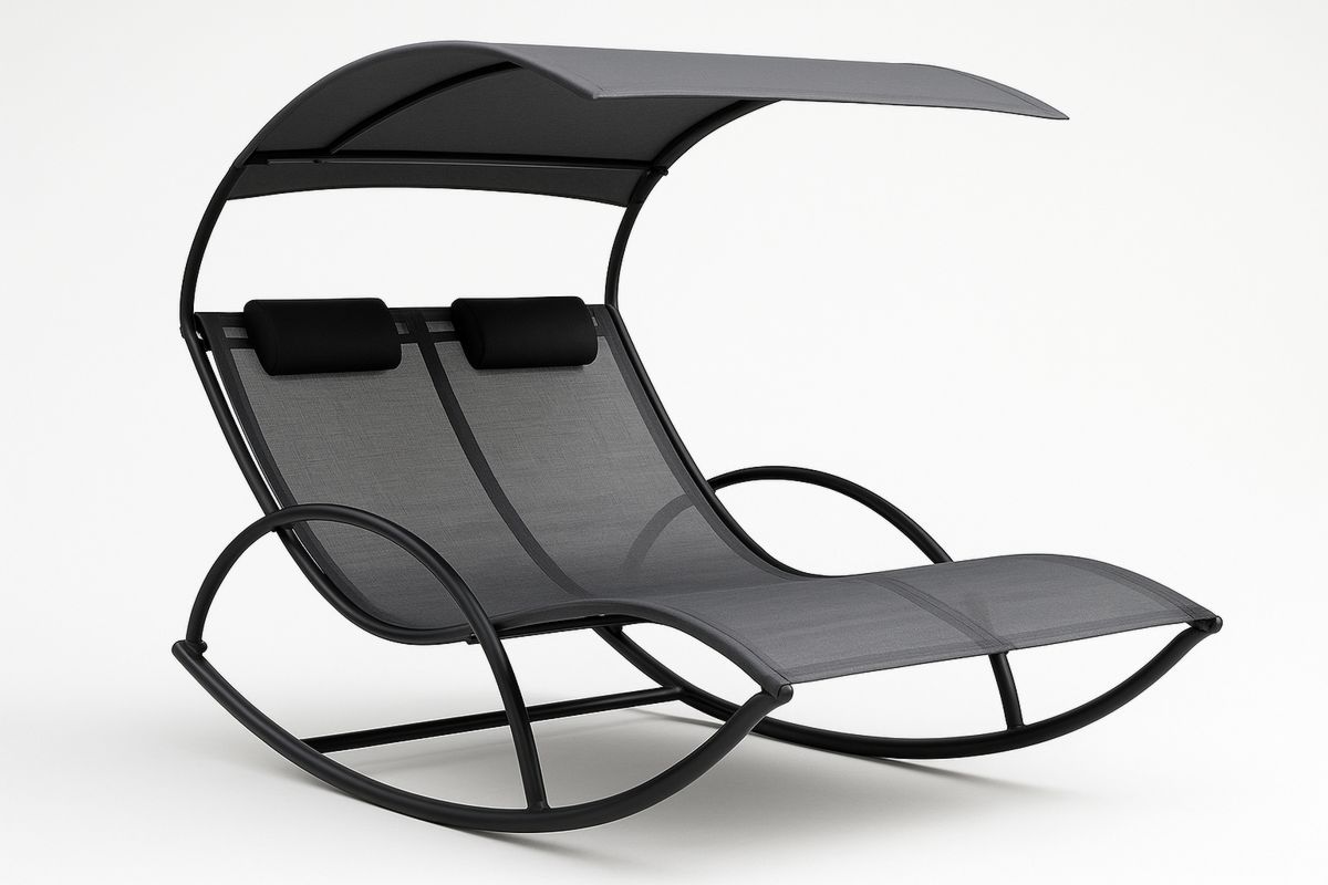 Outdoor Double Rocking Chair with Canopy Steel Frame Textilene Fabric-Venolitra
