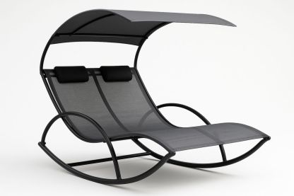 Outdoor Double Rocking Chair with Canopy Steel Frame Textilene Fabric-Venolitra