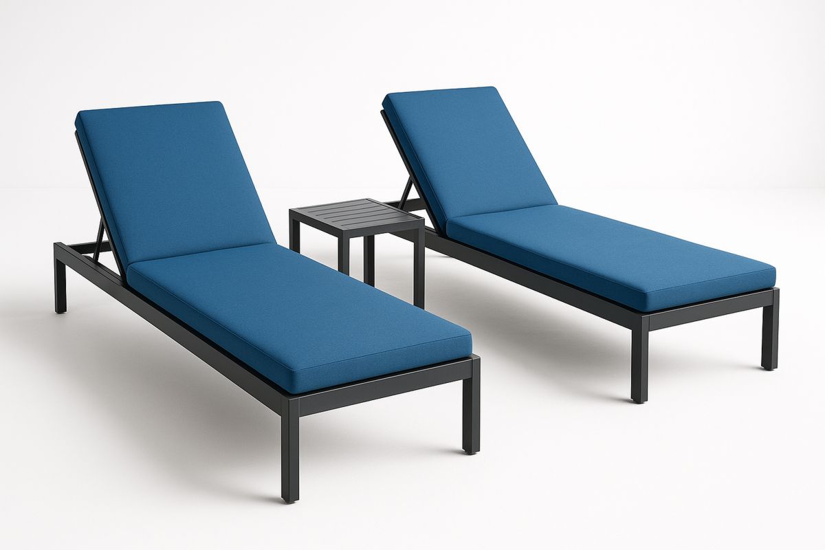 Outdoor Sun Lounger Set with Black Aluminium Frame and Blue Cushions-Venolitra