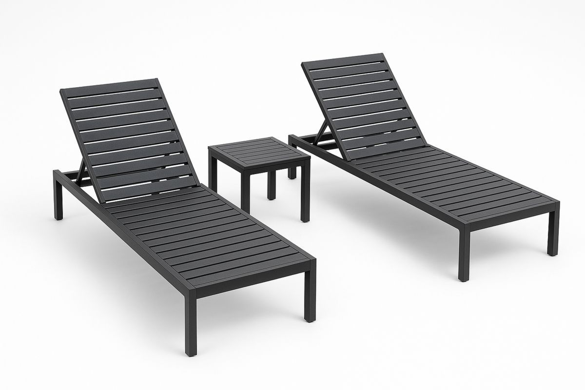 Outdoor Aluminium Sun Lounger Set with Table Black-Venolitra