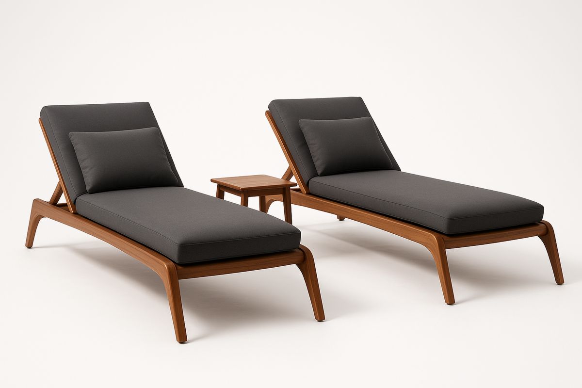 Outdoor Sun Lounger Set with Wooden Frame and Dark Grey Cushions-Venolitra