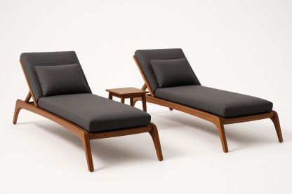 Outdoor Sun Lounger Set with Wooden Frame and Dark Grey Cushions-Venolitra