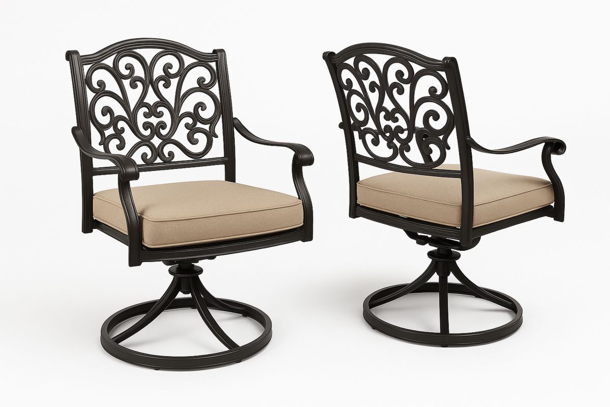 Outdoor Swivel Patio Chair Set Black Aluminium Beige Cushion-Venolitra