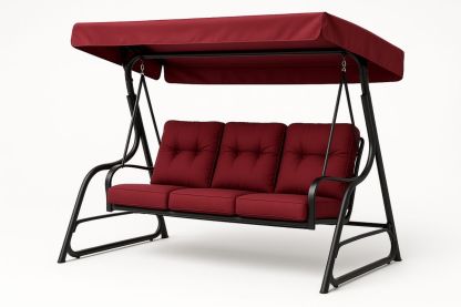 Outdoor Swing Chair 3-Seater Burgundy Polyester Cushions with Steel Frame-Venolitra