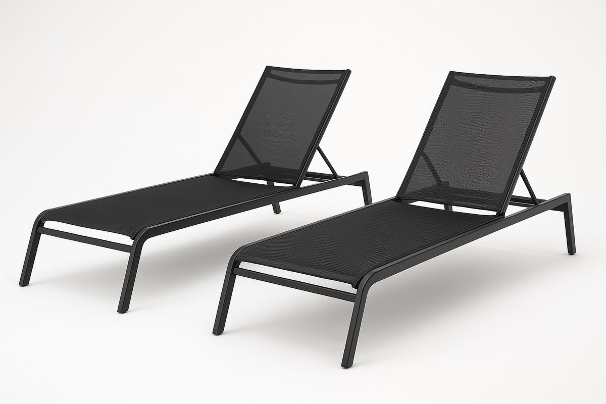 Black Aluminium Textilene Outdoor Sun Lounger Set-Venolitra