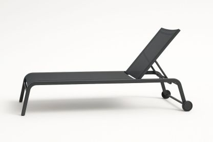 Black Aluminium Outdoor Sun Lounger with Textilene Adjustable Reclining Chair 190cm-Venolitra