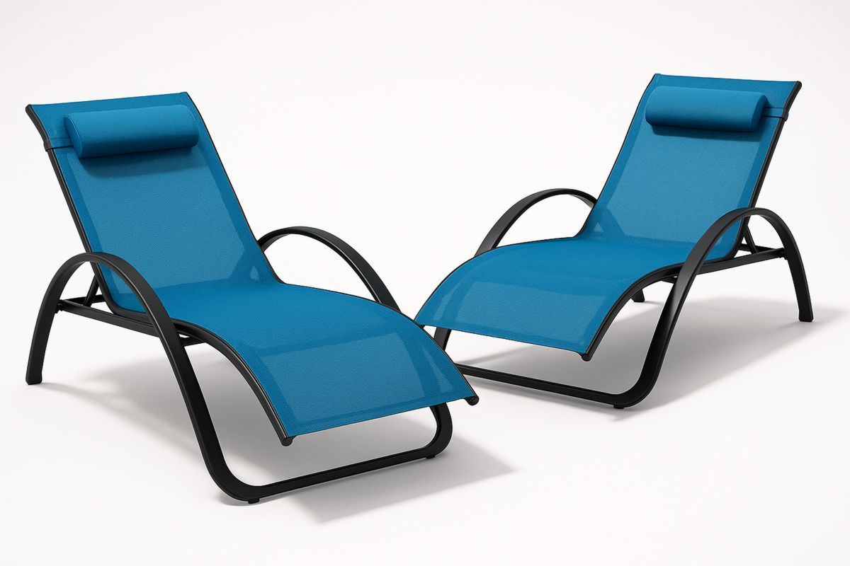 Outdoor Aluminium Chaise Lounge Set with Blue Textilene Fabric-Venolitra