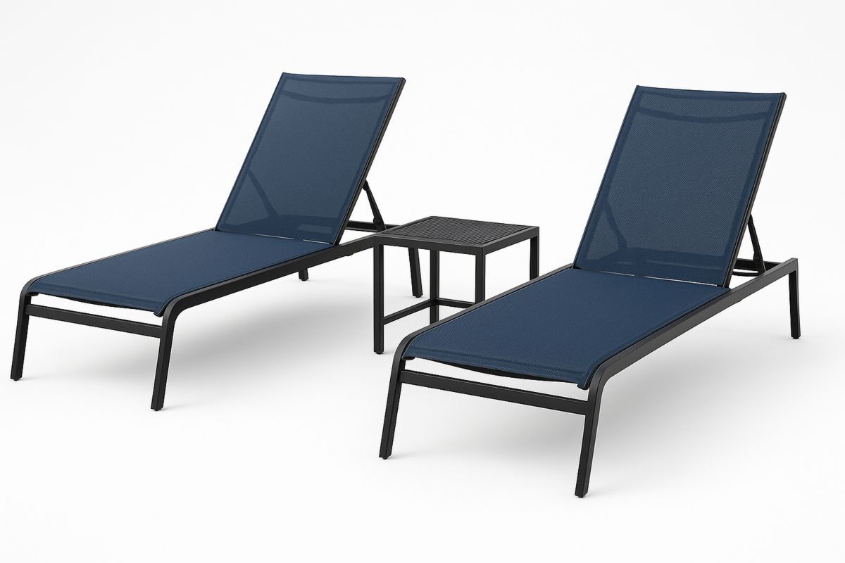 Metal Outdoor Sun Lounge Set Blue Fabric Adjustable Reclining-Venolitra