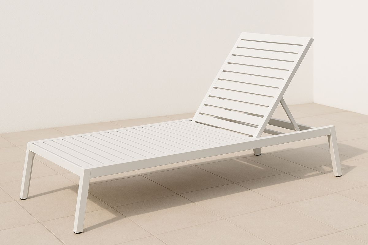 White Aluminium Sun Lounger Adjustable Outdoor Recliner 195cm-Venolitra