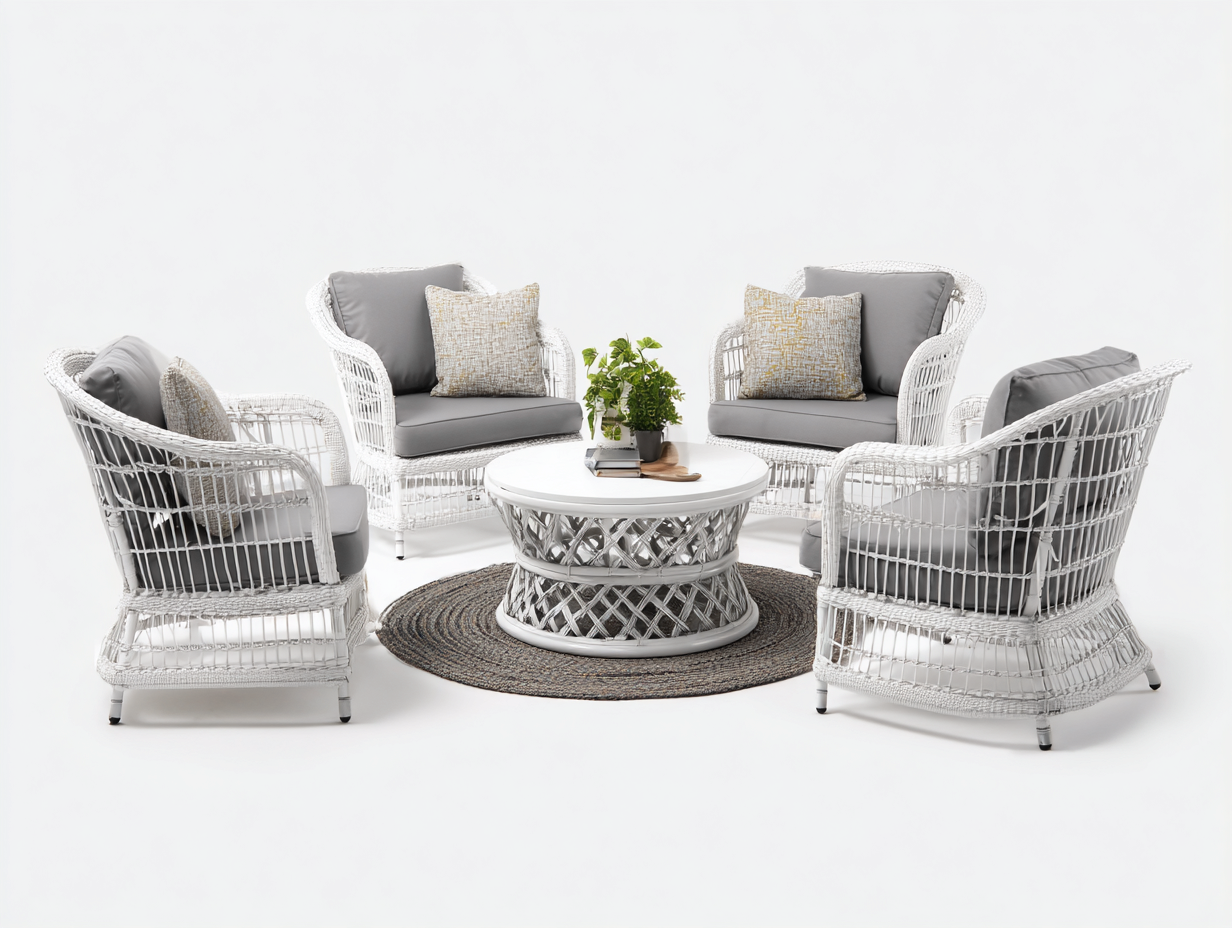 Set poltrone da esterno in rattan bianco con tavolo - poltrone 88x85x94 cm - bianco/grigio - per giardino-Houseota