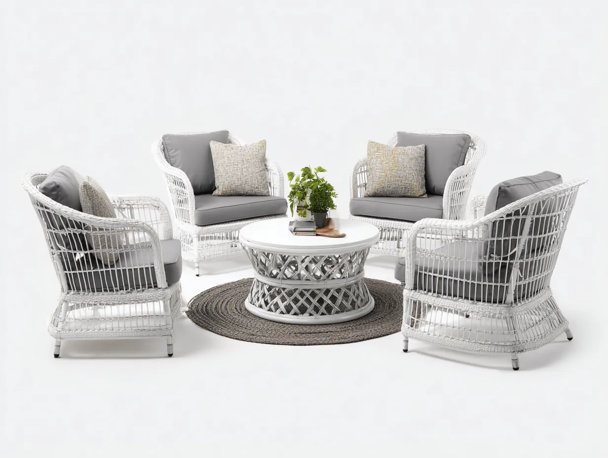 Set poltrone da esterno in rattan bianco con tavolo - poltrone 88x85x94 cm - bianco/grigio - per giardino-Houseota