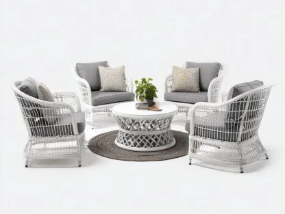 Set poltrone da esterno in rattan bianco con tavolo - poltrone 88x85x94 cm - bianco/grigio - per giardino-Houseota