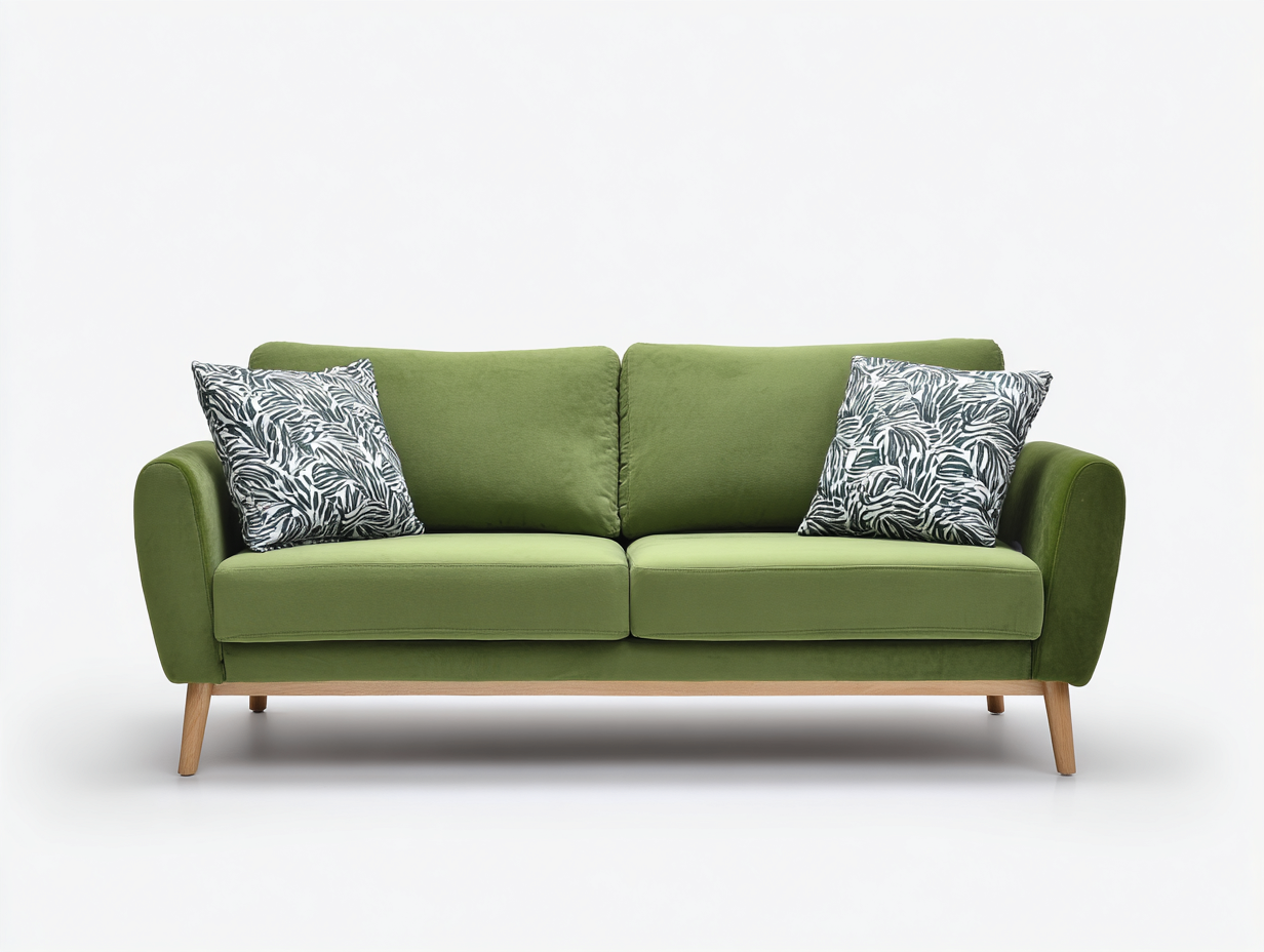 Divano a due posti in tessuto 165x85x82 cm - verde/legno naturale - per soggiorno - design moderno-Houseota