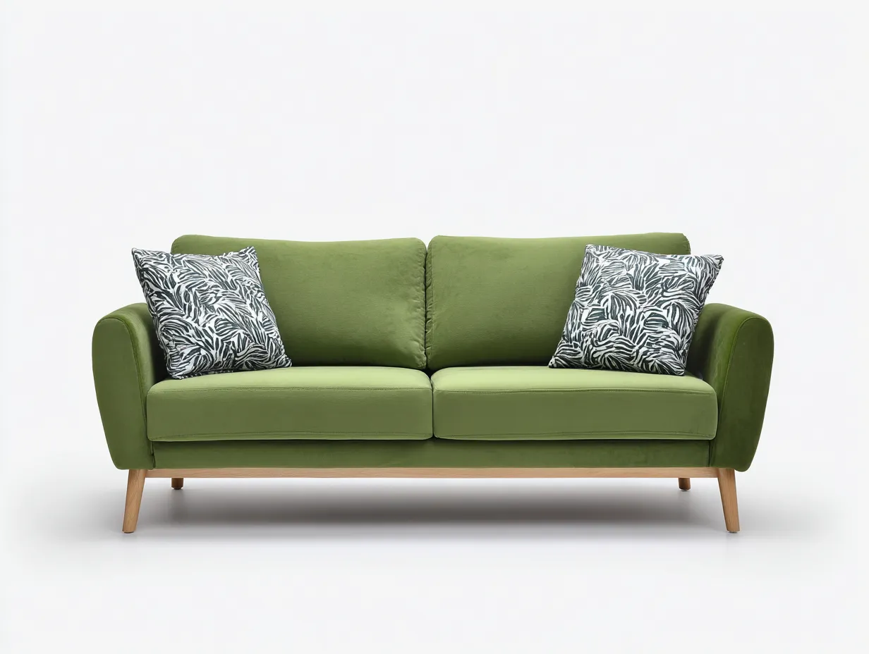 Divano a due posti in tessuto 165x85x82 cm - verde/legno naturale - per soggiorno - design moderno-Houseota