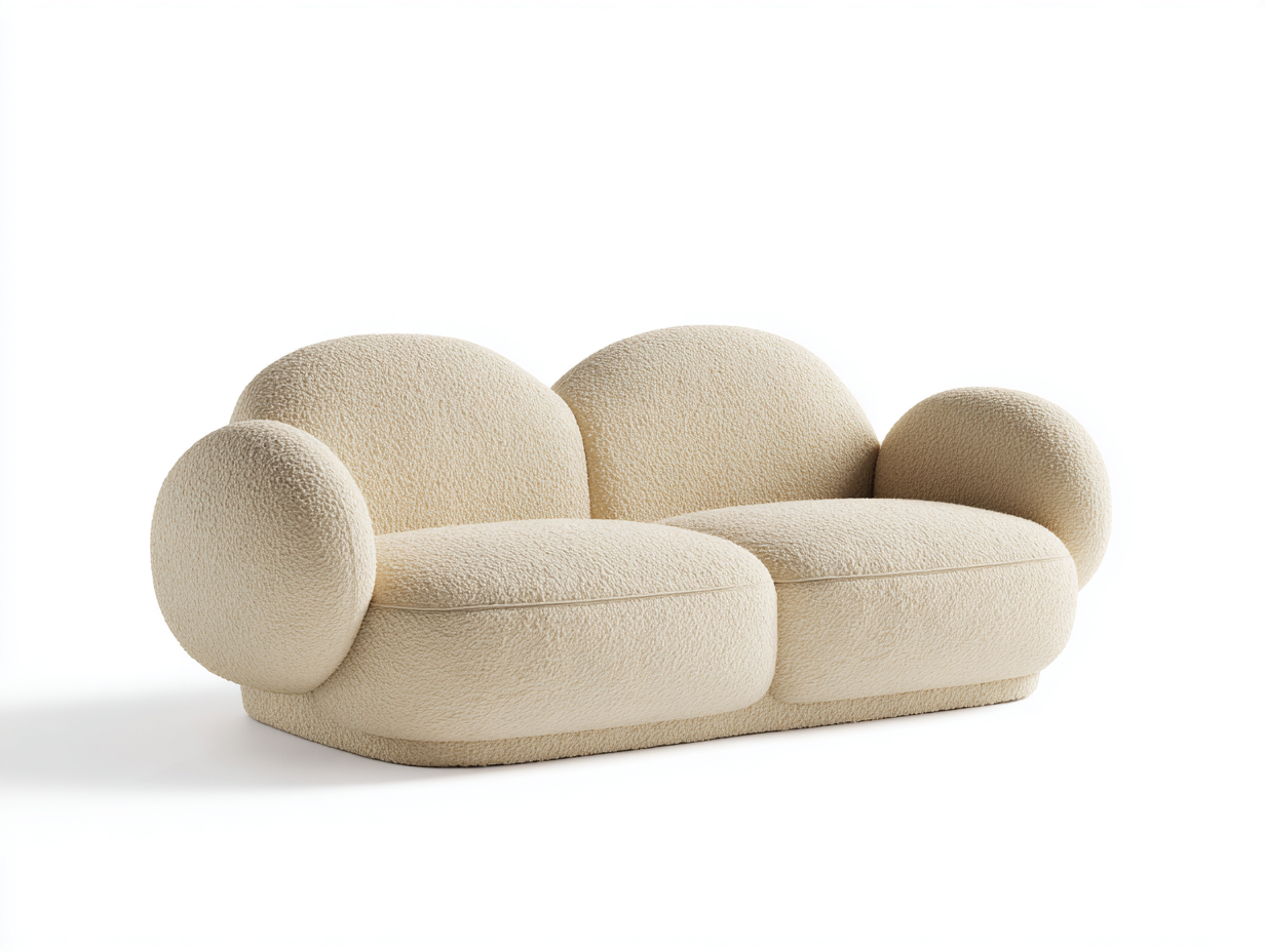 Divano 2 posti in tessuto 165x90x78 cm - crema - adatto per soggiorno - design moderno arrotondato-Houseota