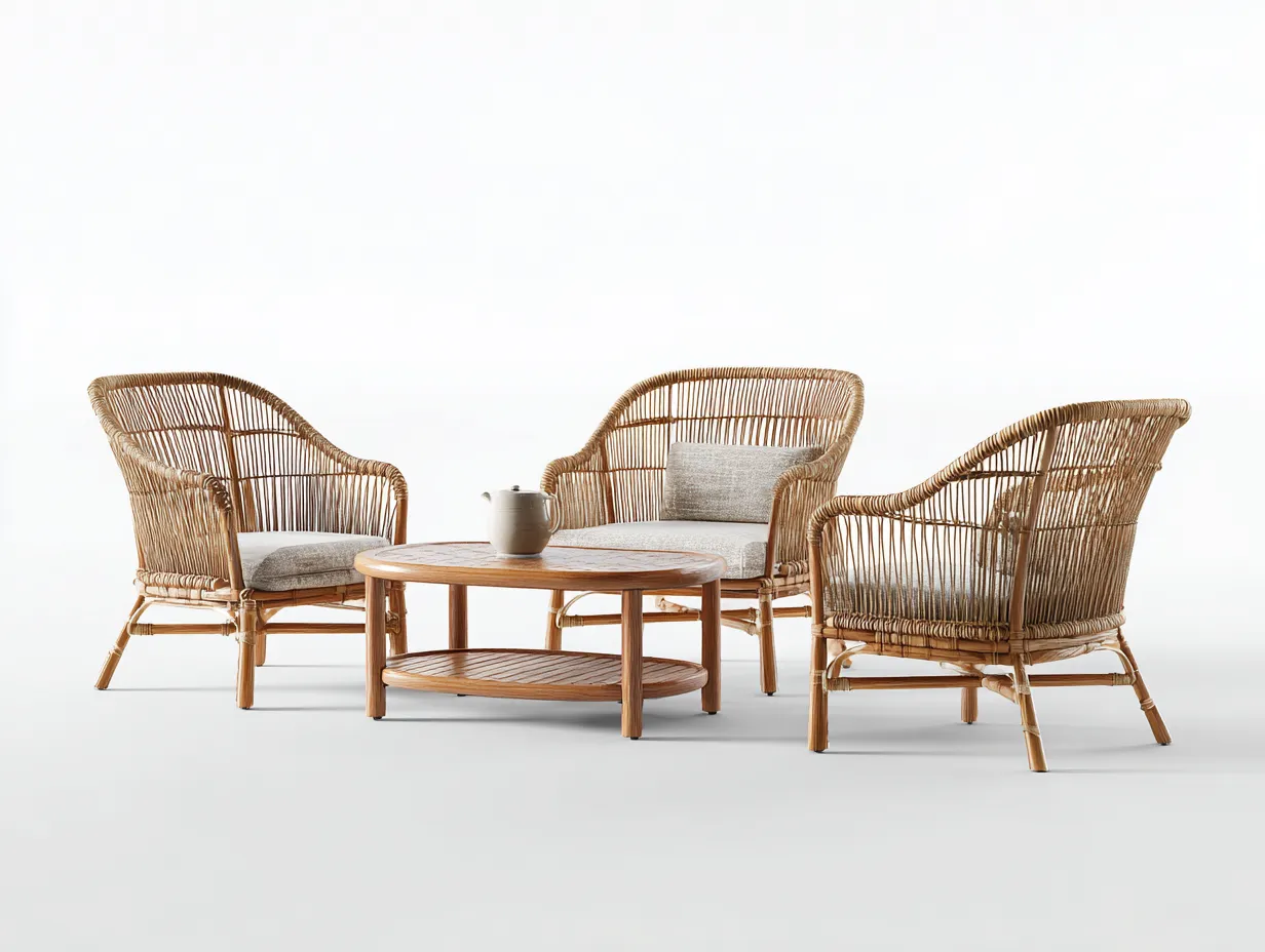 Set poltrone da esterno in rattan con tavolino - poltrone 70x75x88 cm - naturale/beige - per giardino-Houseota