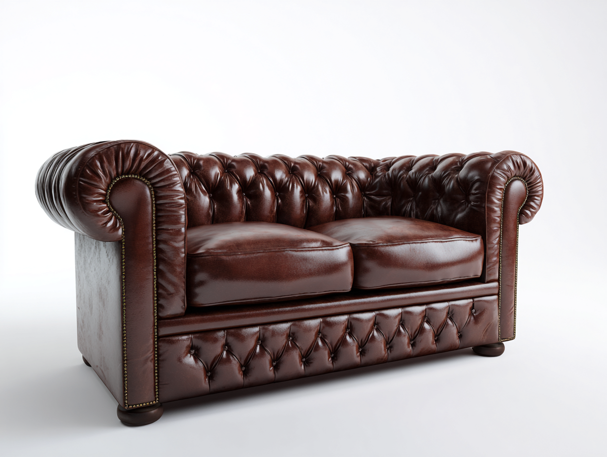 Divano a due posti in pelle 160x85x75 cm - marrone - per soggiorno - design classico-Houseota