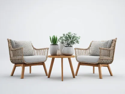 Set poltrone da esterno in rattan naturale con tavolino - poltrone 78x72x82 cm - legno naturale/grigio chiaro - per giardino-Houseota