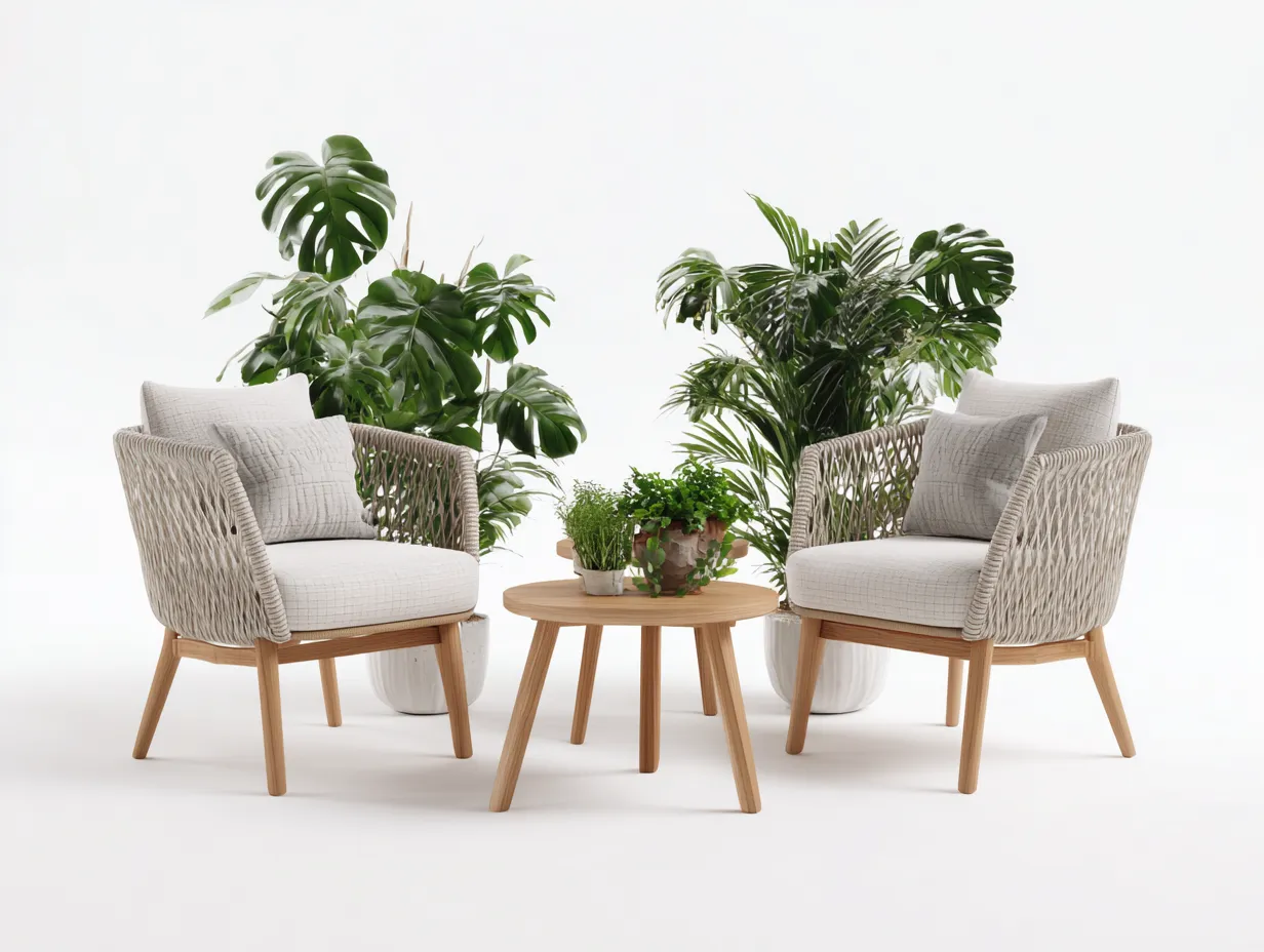 Set poltrone da esterno in rattan e legno - poltrone 70x75x80 cm - beige/legno naturale - per giardino-Houseota