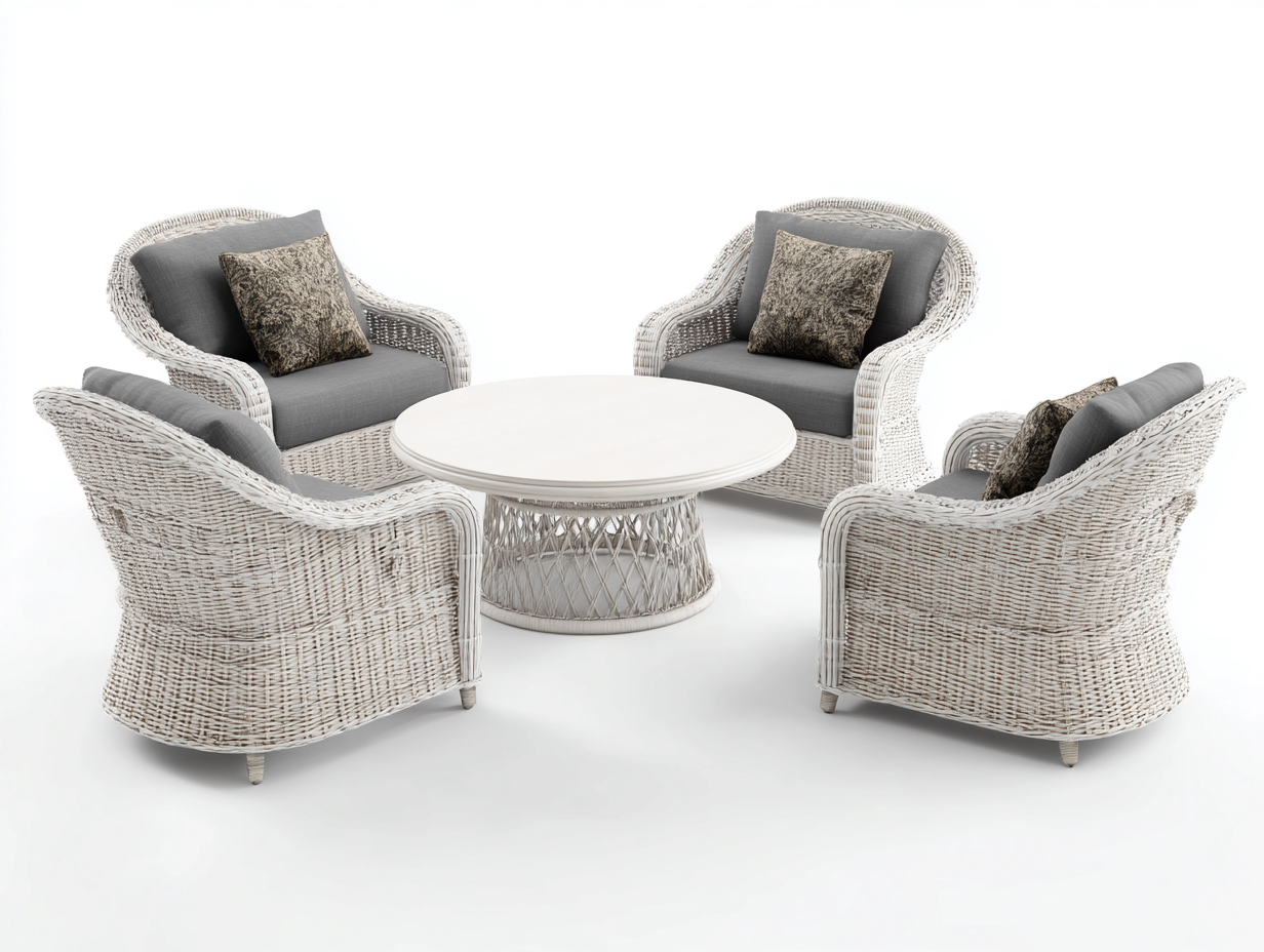 Set poltrone da esterno in rattan bianco con tavolo - poltrone 88x85x94 cm - bianco/grigio - per giardino-Houseota