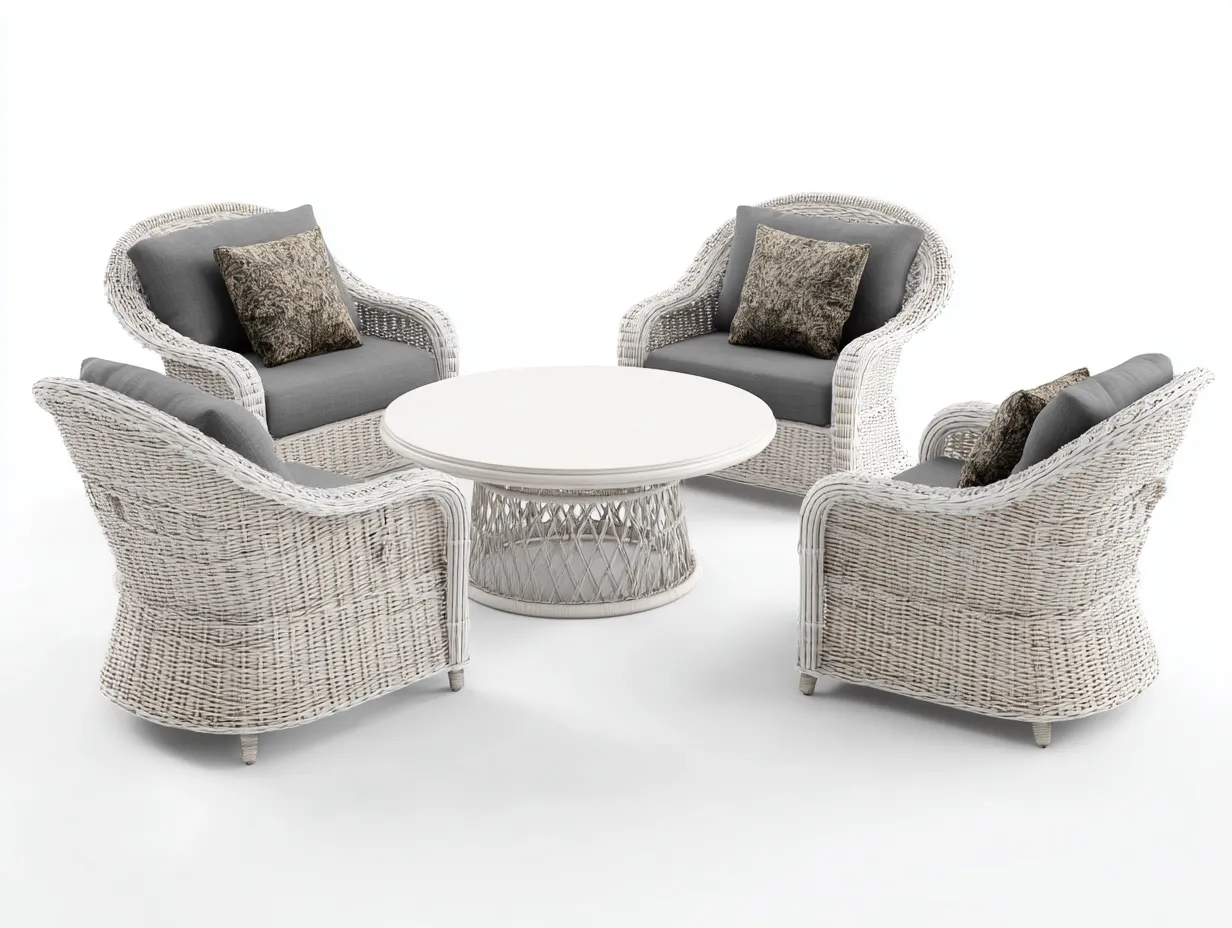 Set poltrone da esterno in rattan bianco con tavolo - poltrone 88x85x94 cm - bianco/grigio - per giardino-Houseota