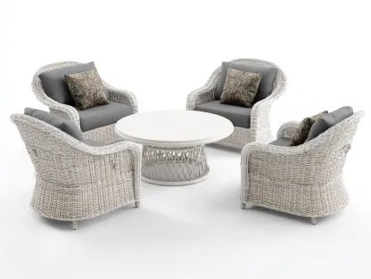 Set poltrone da esterno in rattan bianco con tavolo - poltrone 88x85x94 cm - bianco/grigio - per giardino-Houseota