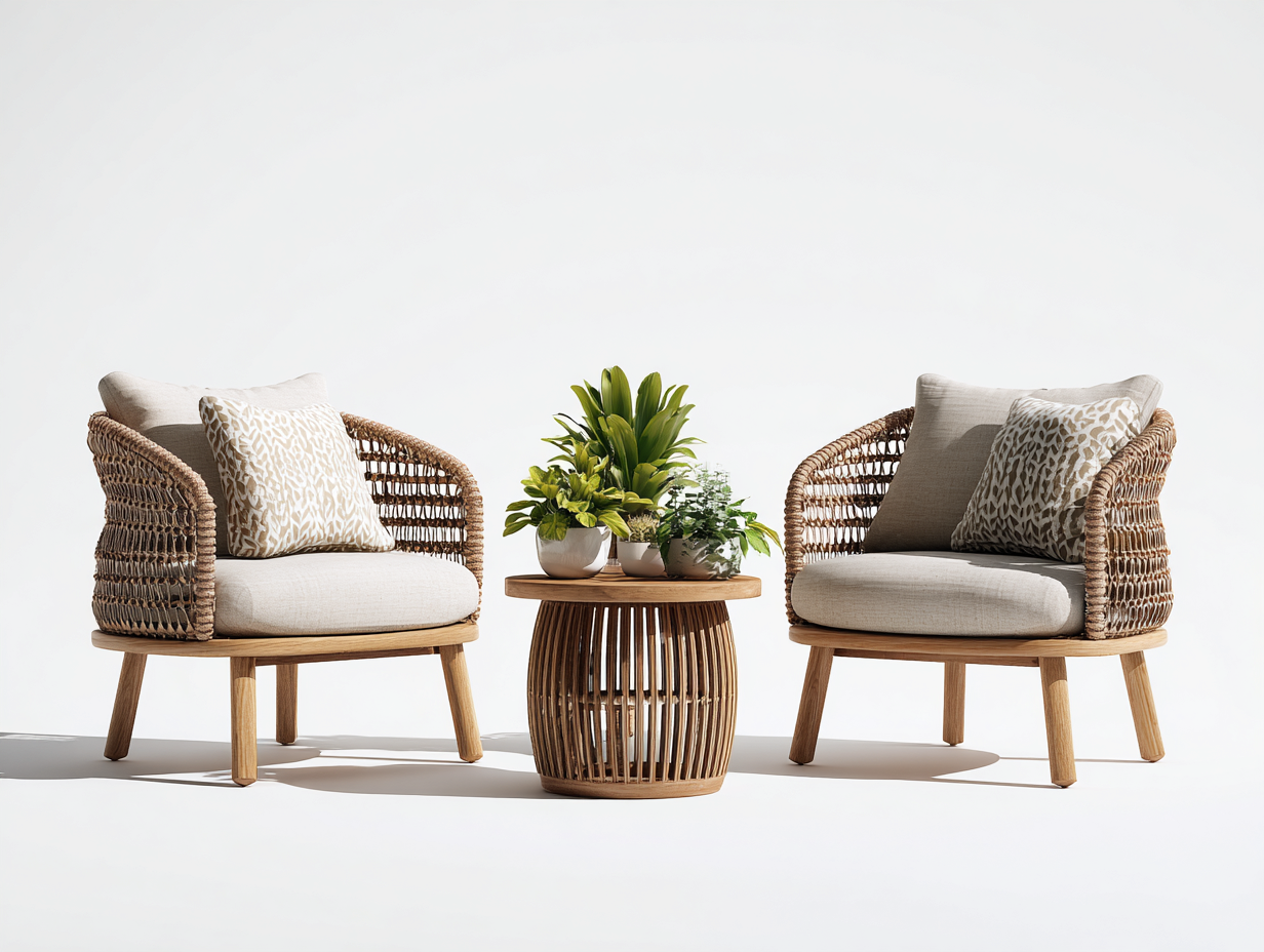 Set poltrone da esterno in rattan e legno - poltrone 72x76x82 cm - beige/Legno naturale - per giardino-Houseota