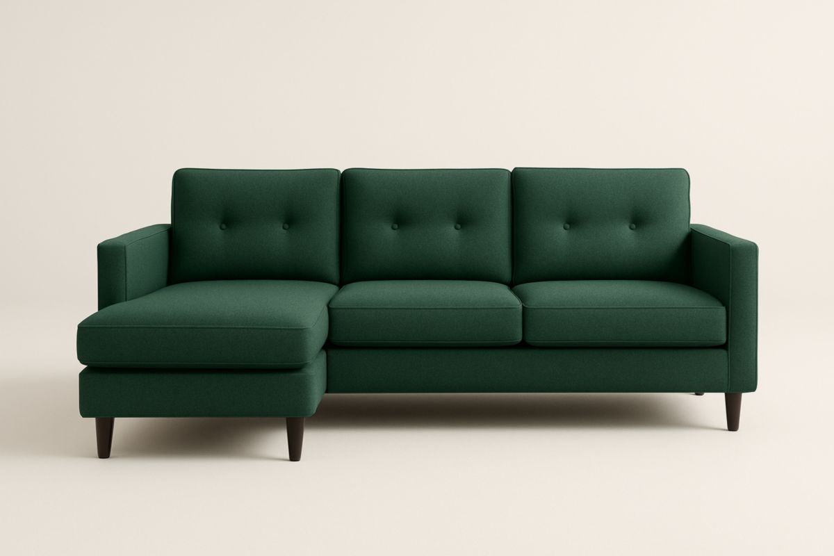 Green Fabric 3-Seater Sofa with Chaise 220cm