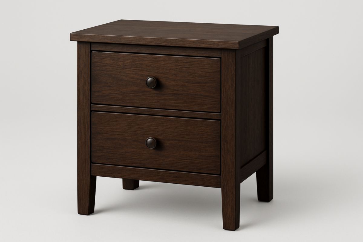 Wooden Two-Drawer Bedside Table Dark Brown
