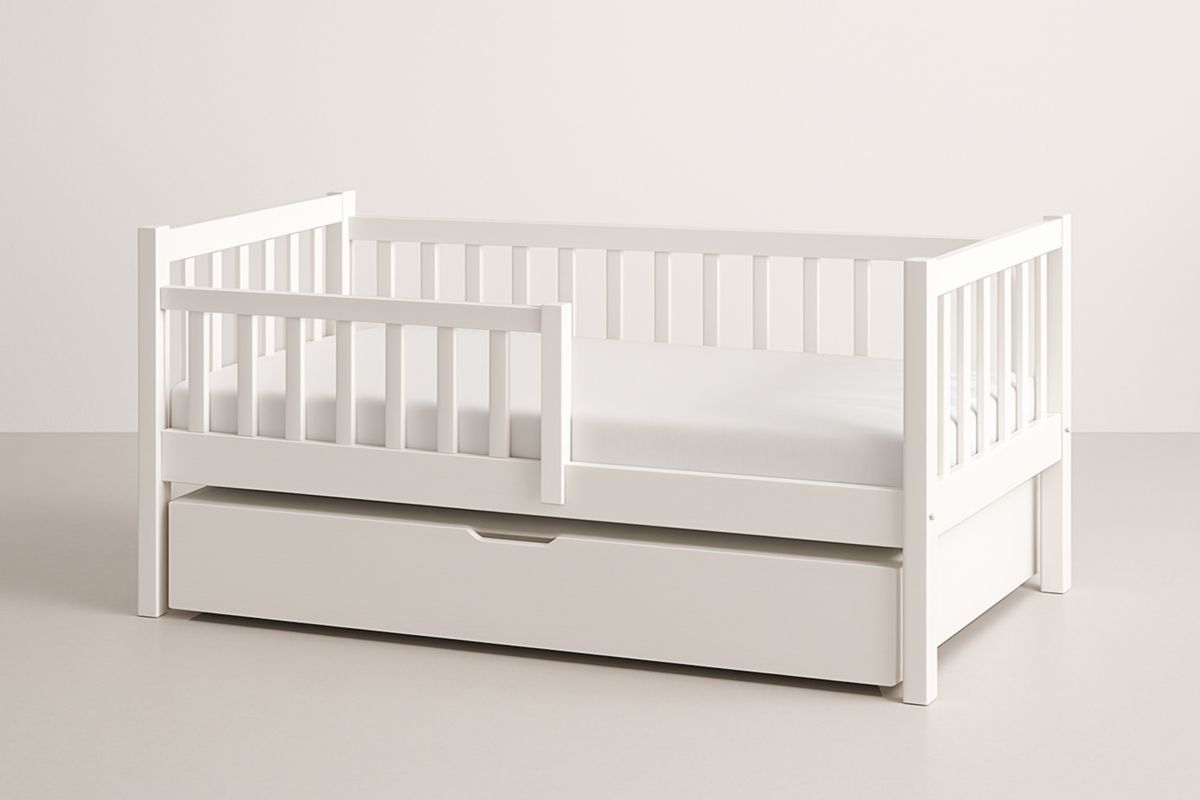 Toddler Bed with Trundle White Wood 145cm x 75cm x 55cm