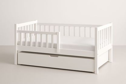 Toddler Bed with Trundle White Wood 145cm x 75cm x 55cm