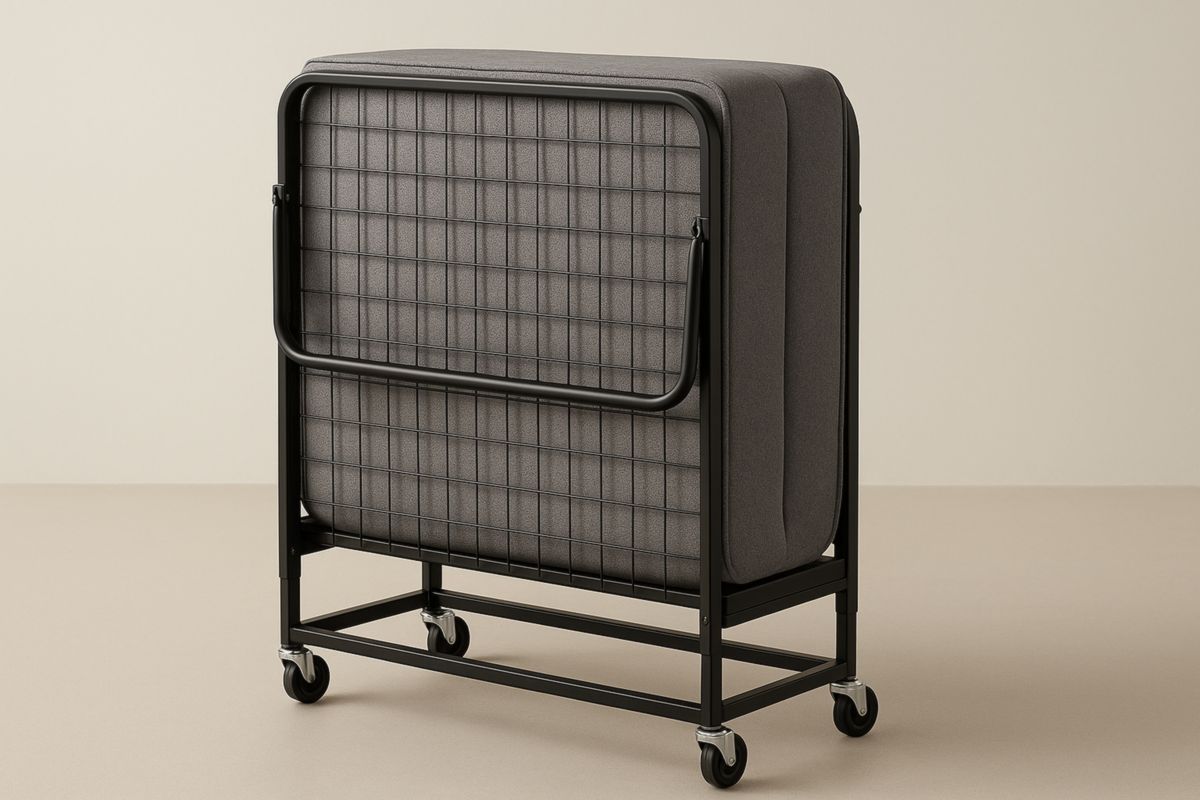 Folding Bed with Steel Frame and Casters Grey