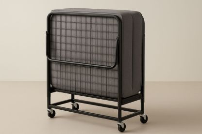 Folding Bed with Steel Frame and Casters Grey