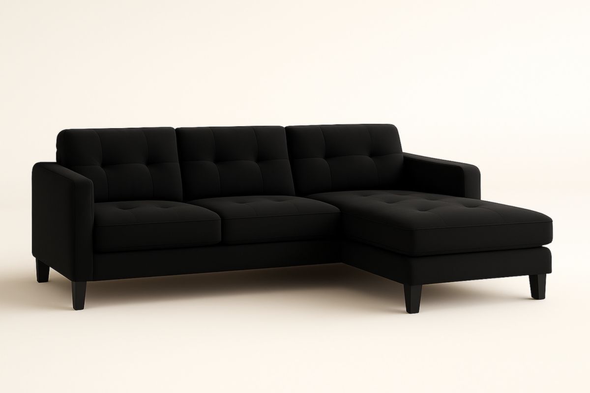 L-Shaped Fabric Sofa, 220 cm, Polyester, Black