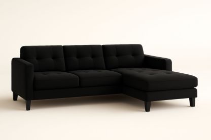 L-Shaped Fabric Sofa, 220 cm, Polyester, Black