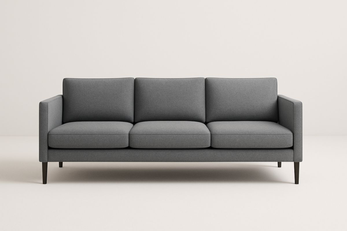 Grey Fabric Three-Seater Sofa with Solid Legs