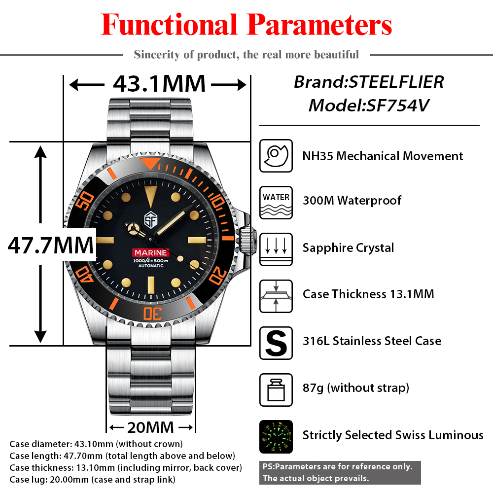 STEELFLIER SF754V Mechanical Water Ghost Wristwatch Screw Crown NH35 Automatic Move Super Luminous Ceramic Bezel Luxury Watches
