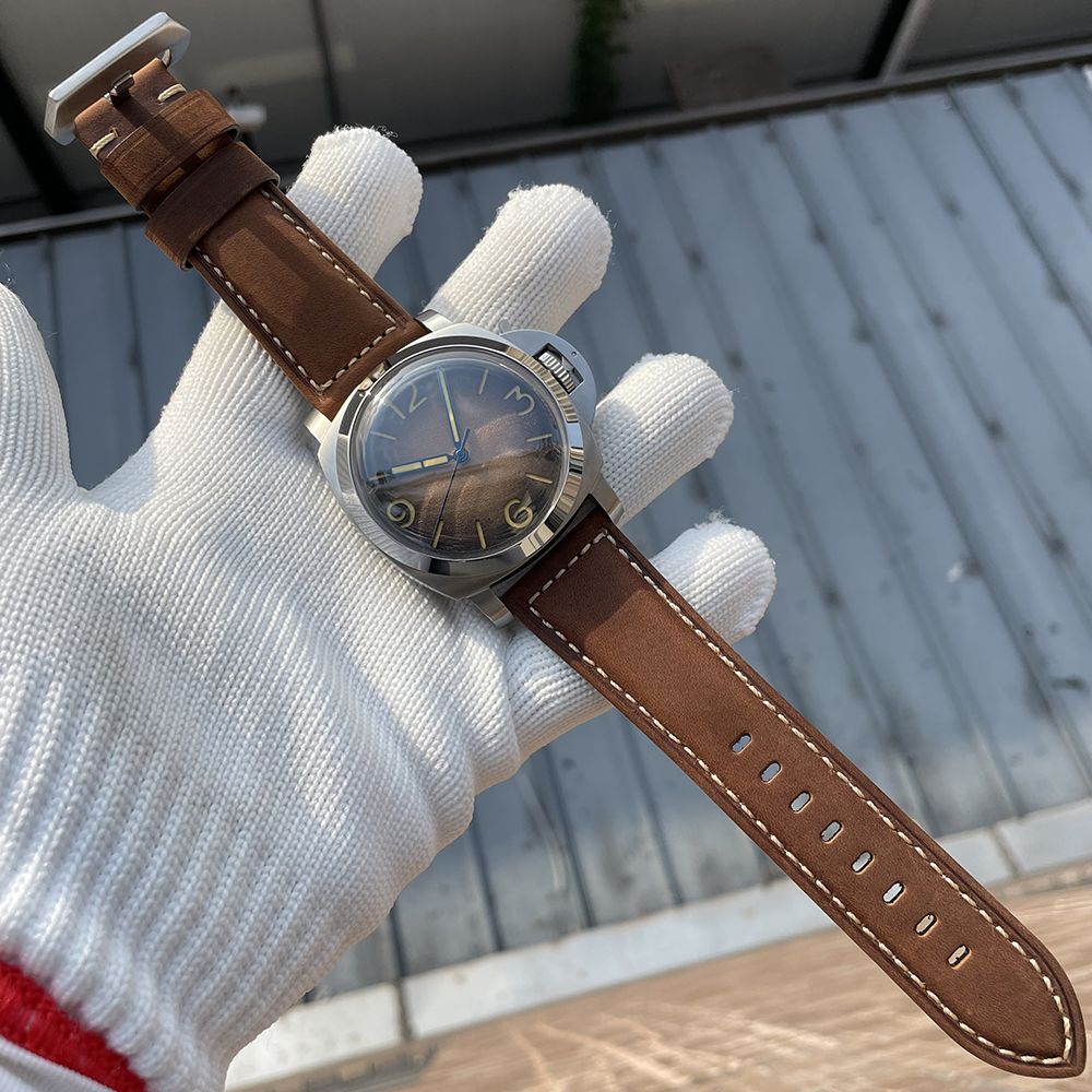 STEELFLIER SF767 Men's Automatic Mechanical Watch Artificial Sapphire Mirror 1000M Waterproof Leather Strap Vintage Wristwatch