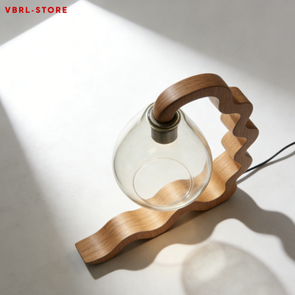 Wave-shaped wooden frame table lamp with teardrop-shaped glass shade (2 pieces)