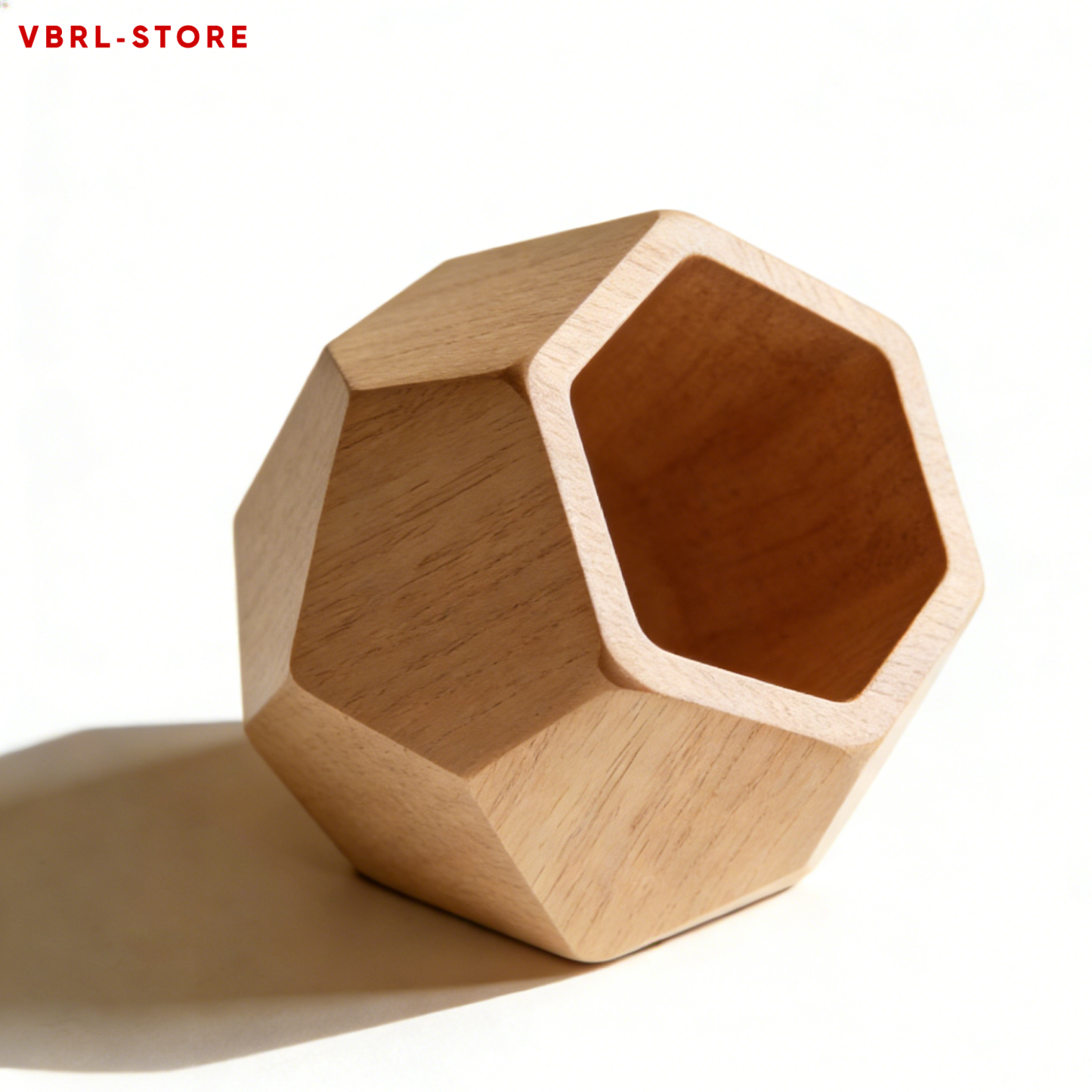 Natural wood geometric-cut oak pen holder (5 pieces)