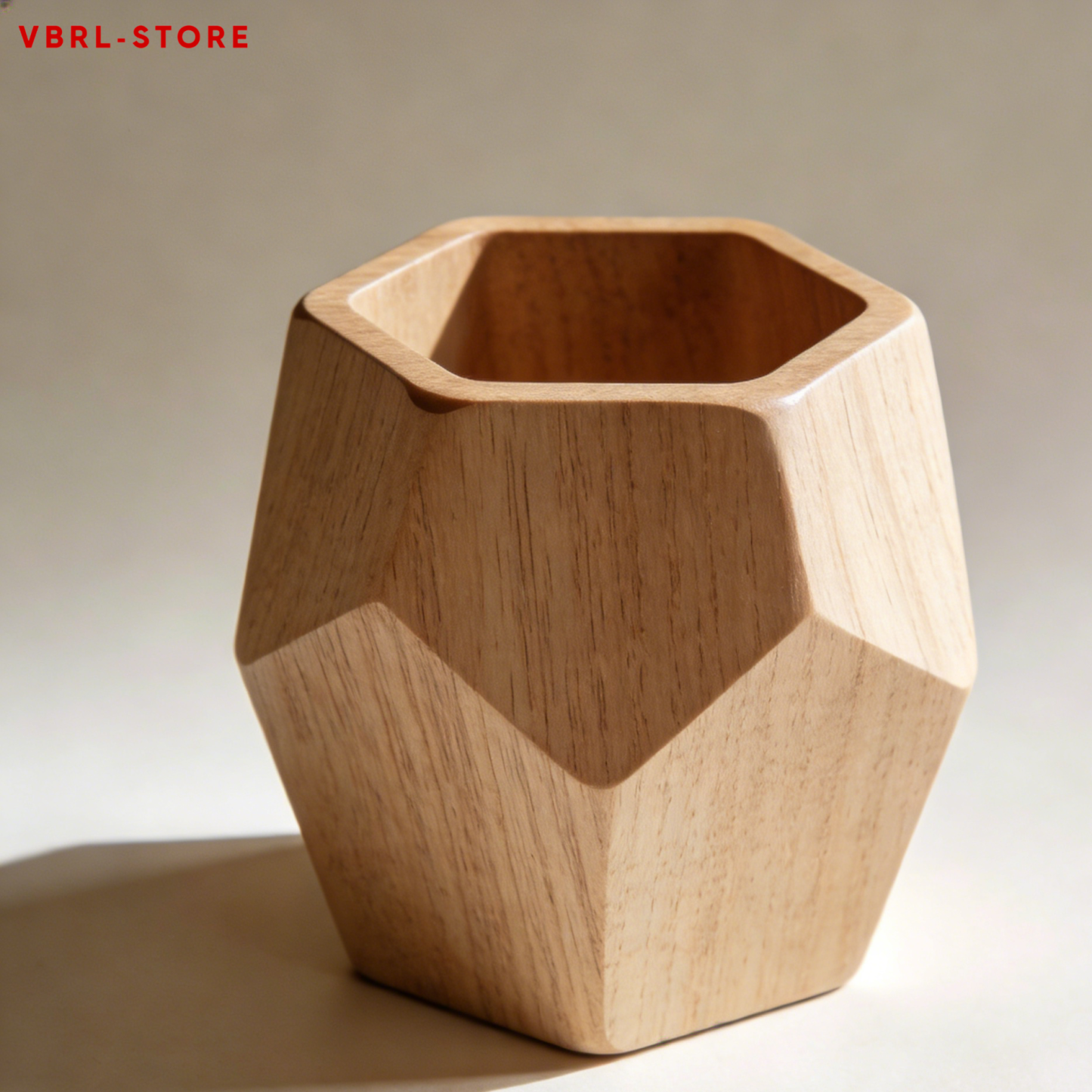 Natural wood geometric-cut oak pen holder (5 pieces)