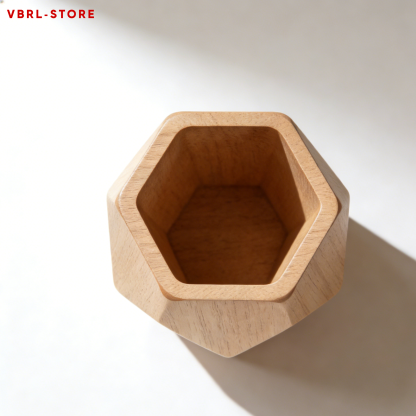 Natural wood geometric-cut oak pen holder (5 pieces)