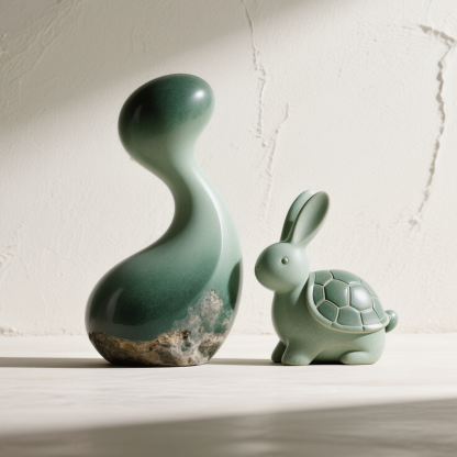 Kreatív kerámia nyúl és teknős díszlet