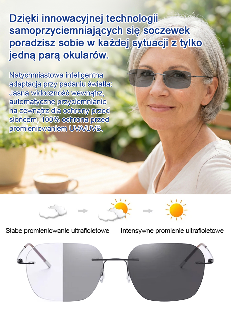 【Koniec z wiecznym zmienianiem okularów】👓Eterlens Bezramkowe okulary progresywne fotochromowe dla kobiet i mężczyzn