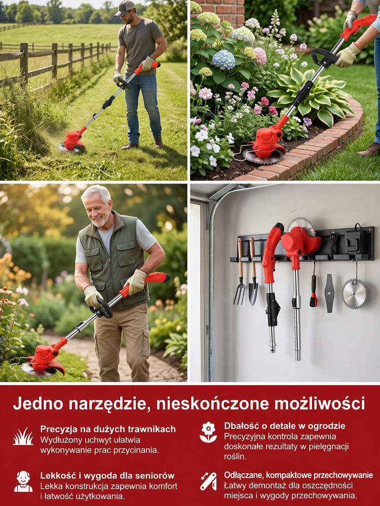 [Bardzo długi czas pracy baterii] Elektryczna składana kosiarka do trawy, która z łatwością kosi trawnik o powierzchni 1200 m²