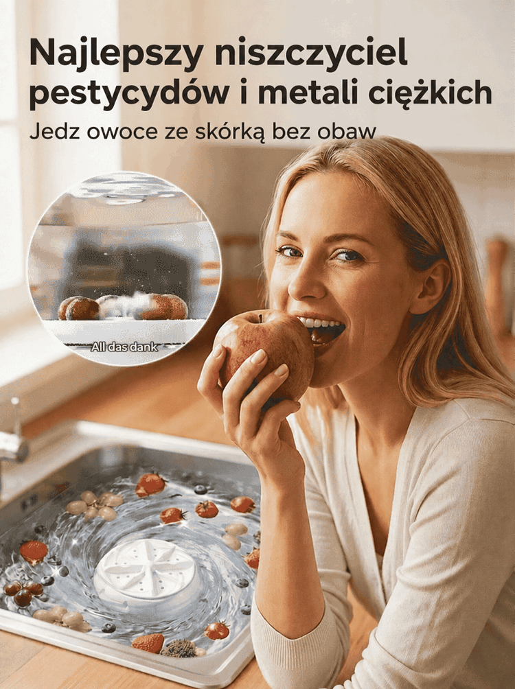 Ultradźwiękowa myjka do owoców i warzyw, w pełni automatyczna obsługa jednym przyciskiem, czyści w 3 sekundy