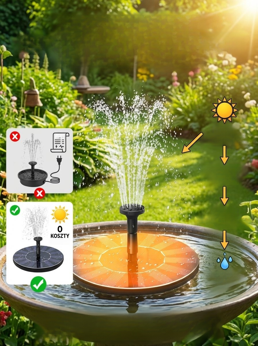 0 Elektryczna fontanna zasilana energią słoneczną z funkcją napowietrzania