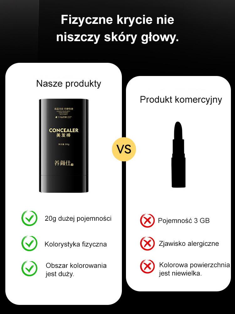 【Kup jeden, drugi gratis】Wodoodporny i odporny na pot sztyft do zakrywania siwych włosów, zakrywa siwe włosy w 1 sekundę