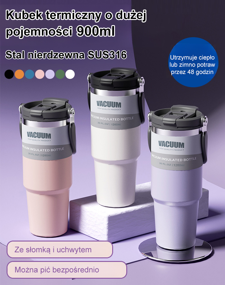 【Bardzo duża pojemność】Izolowana butelka na wodę, utrzymuje napoje zimne lub gorące przez 24 godziny!
