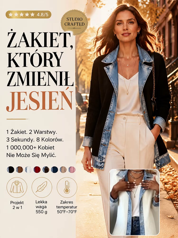 👗 Wyglądaj od razu o 5 kg szczuplej! Hybrydowa kurtka łącząca dżins z dzianiną – wysmuklająca i pełna klasy ✨